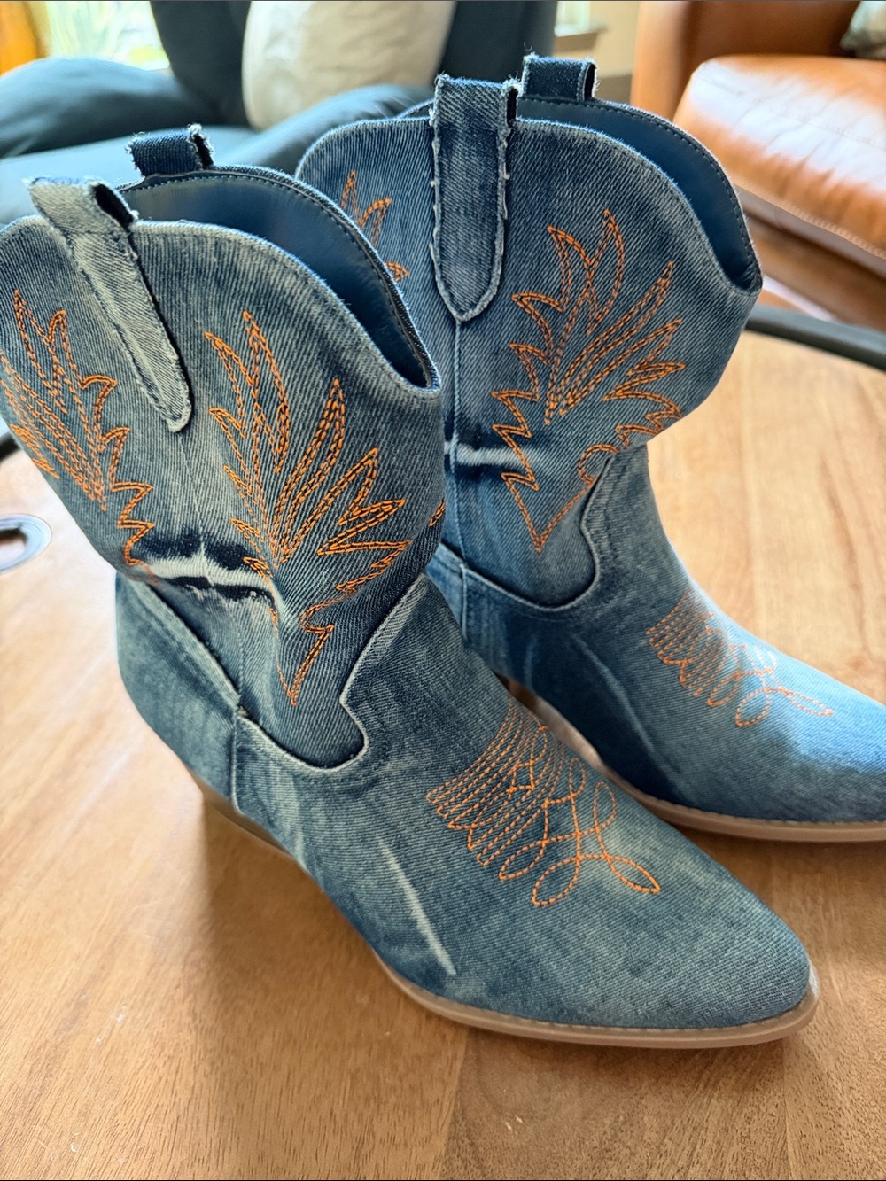 Denim Embroidered short western cowboy Boots - never worn!
